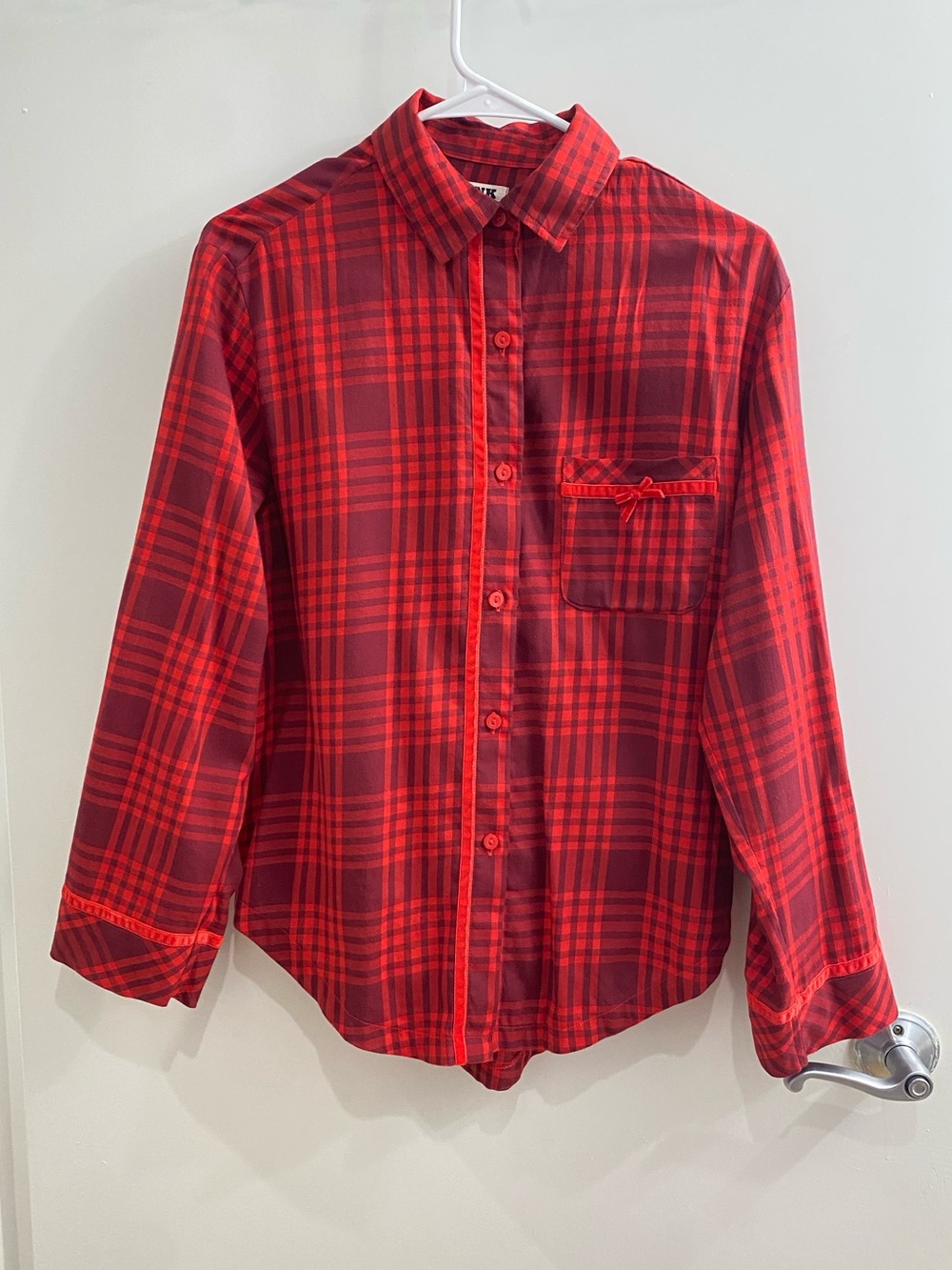 PINK Victoria's Secret Red Plaid Button-Down Pajama Top Size Small